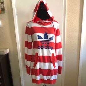 Red & white stripes adidas hoodie dress